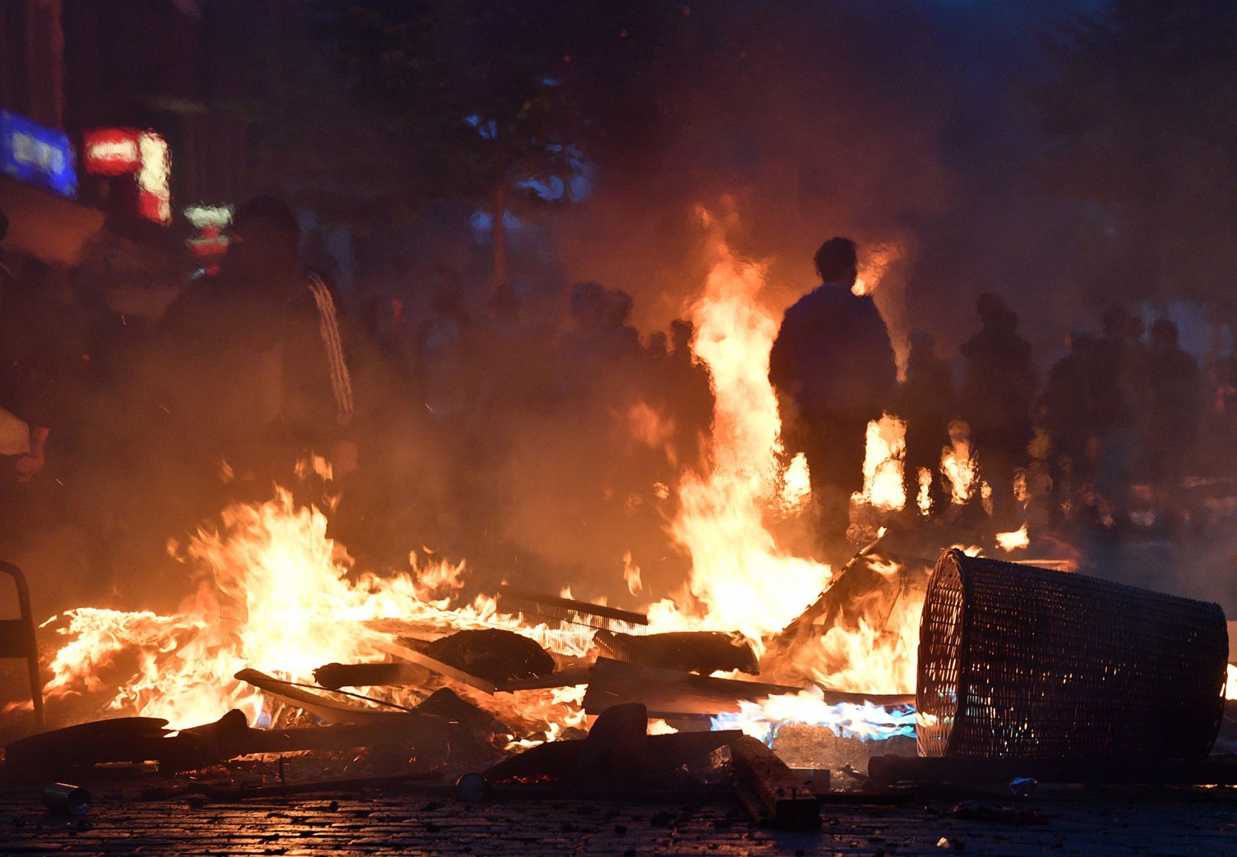 Protestors burn a barricade during violent anti G20 summit clashes in Hamburg, Germany. 